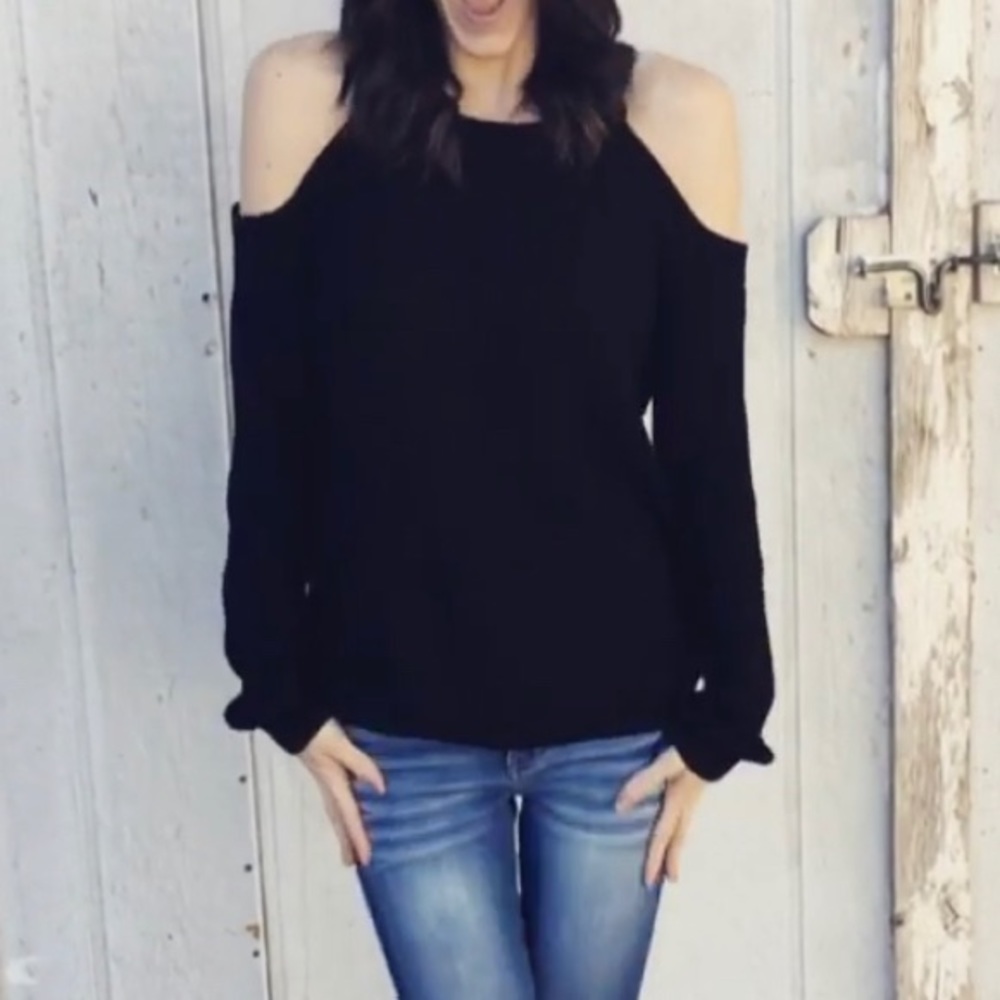 Dottie Couture black open shoulder sweater
